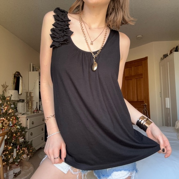 y2k black flowy rosette tank top - Picture 1 of 11